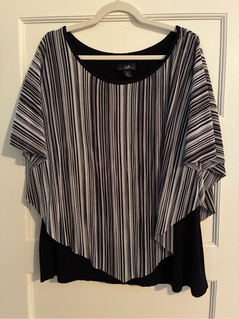 Apt. 9 Black and White Striped Draped Overlay Blouse